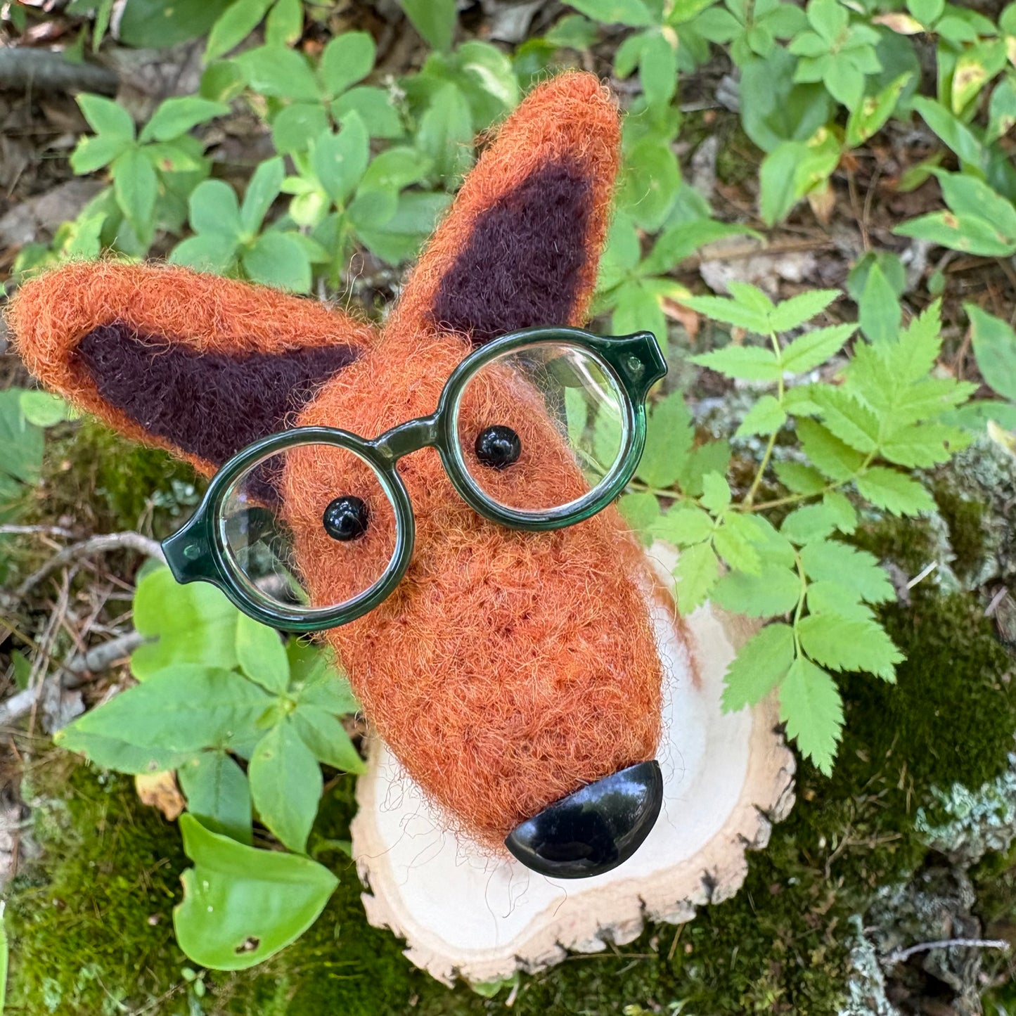 #jimmythefox Felted Fox Sculpture on Wood Disc