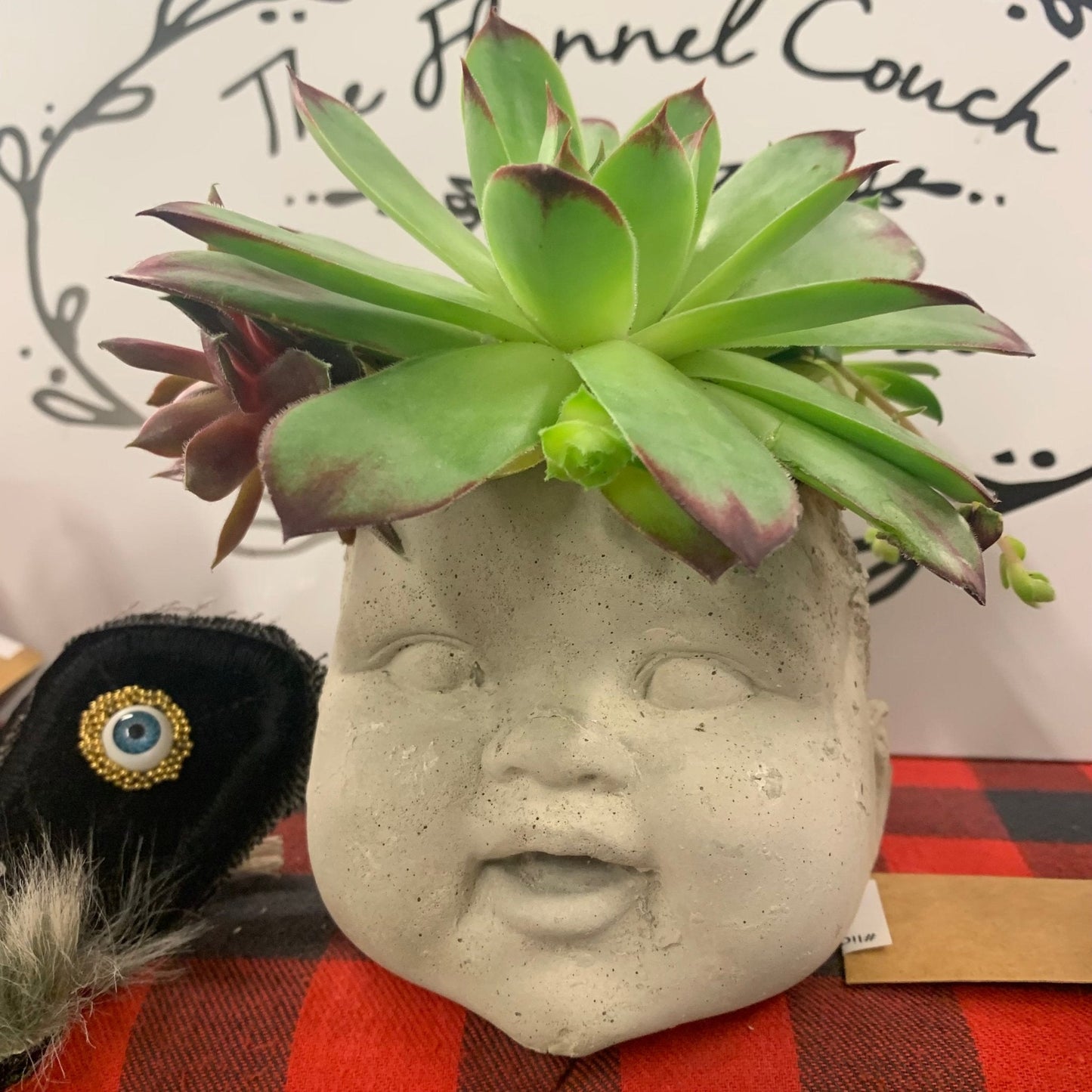 Concrete Head Planter w/ Plant - The Flannel Couch