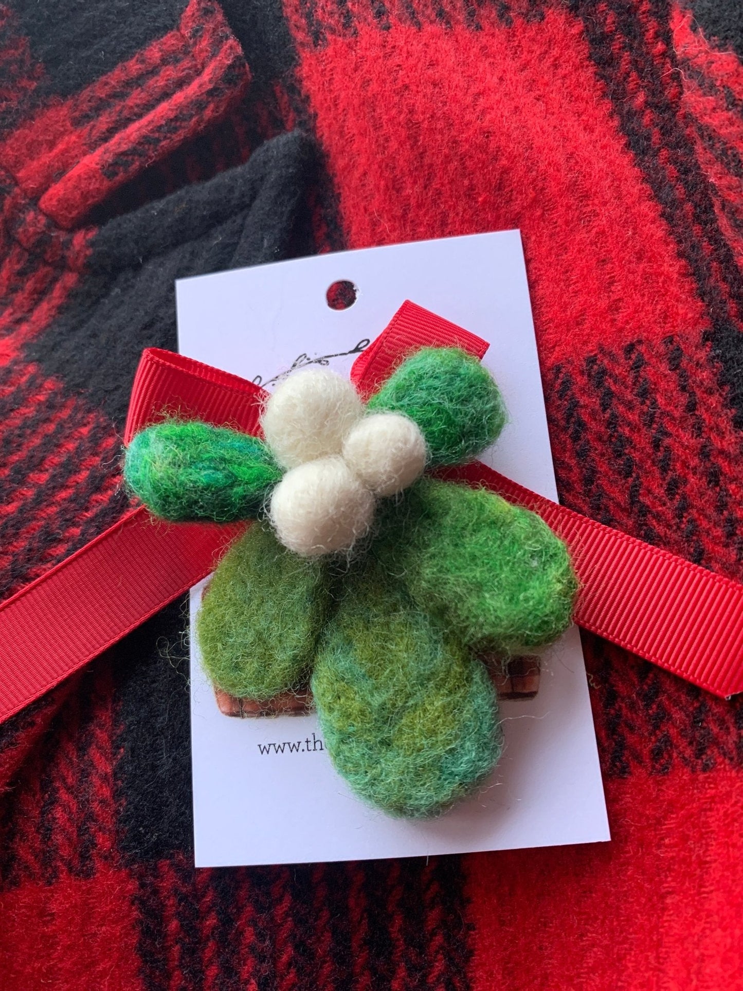 Mistletoe Needle Felted Brooch Festive Holiday - The Flannel Couch
