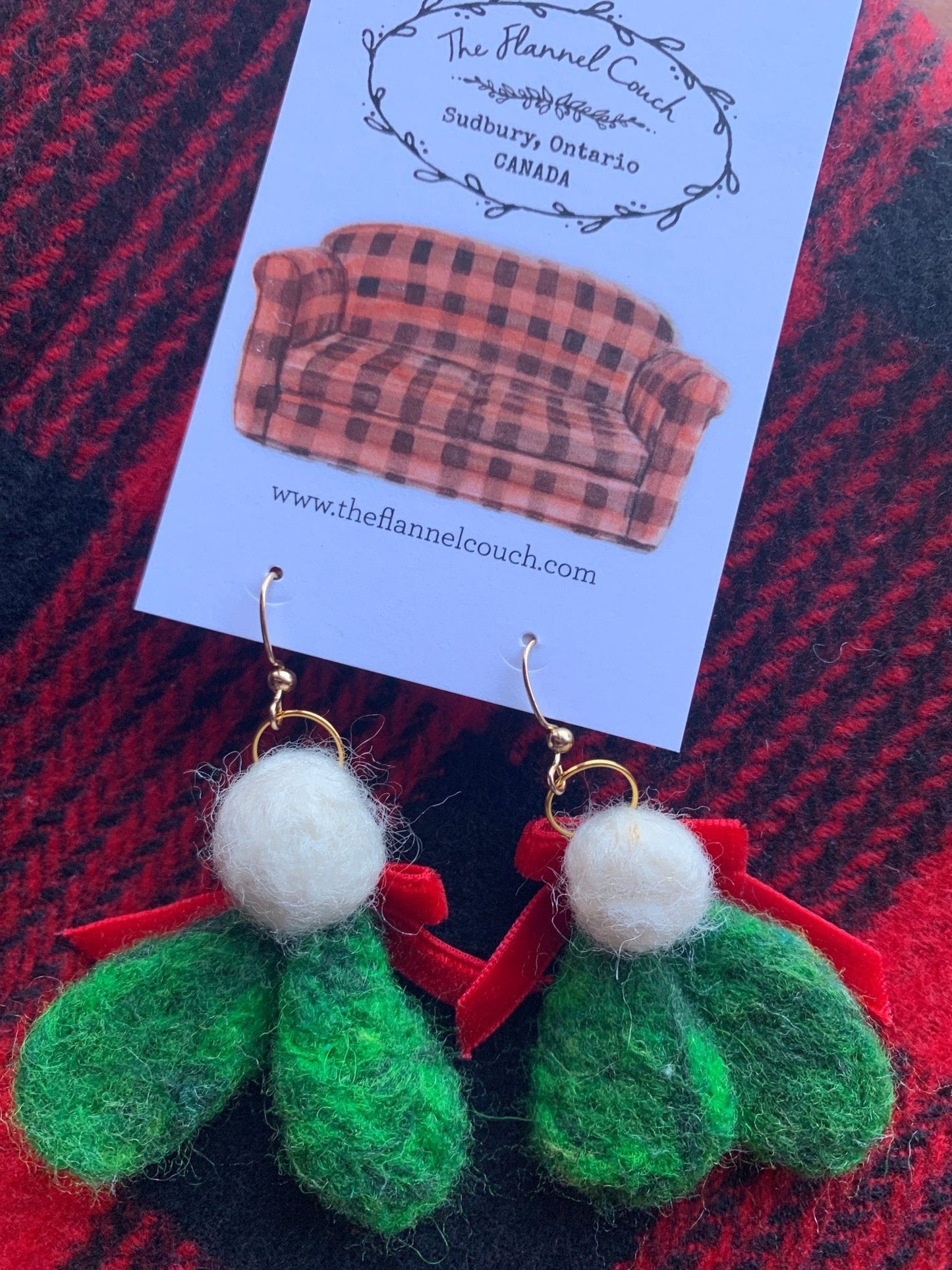 Mistletoe Needle Felted Earrings Holiday Festive - The Flannel Couch