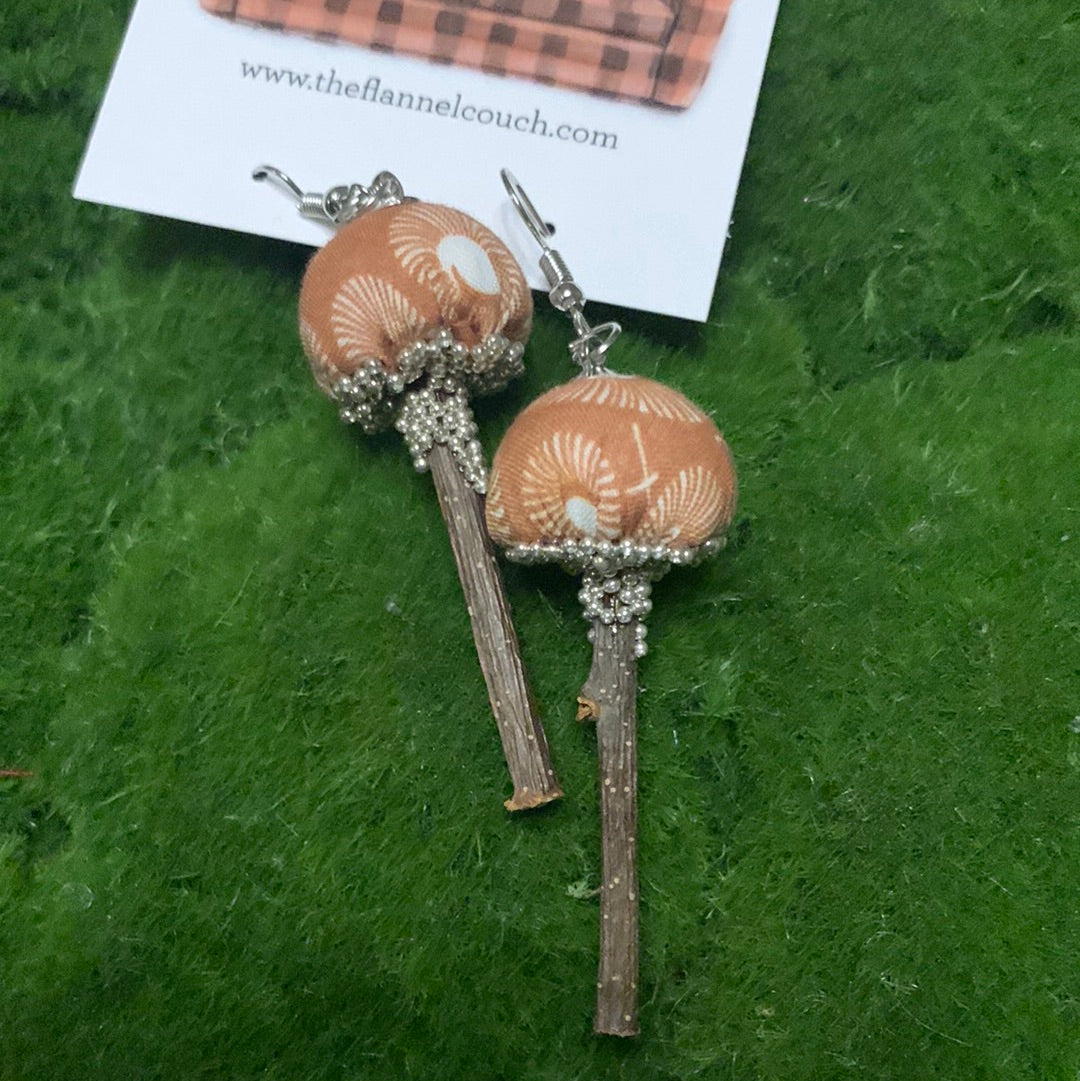 Cotton Print Mushroom Earrings