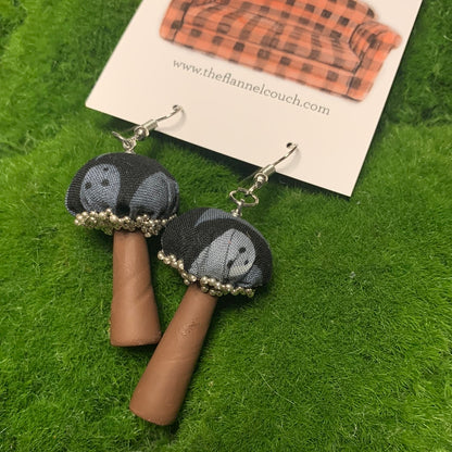 Cotton Print Mushroom Earrings