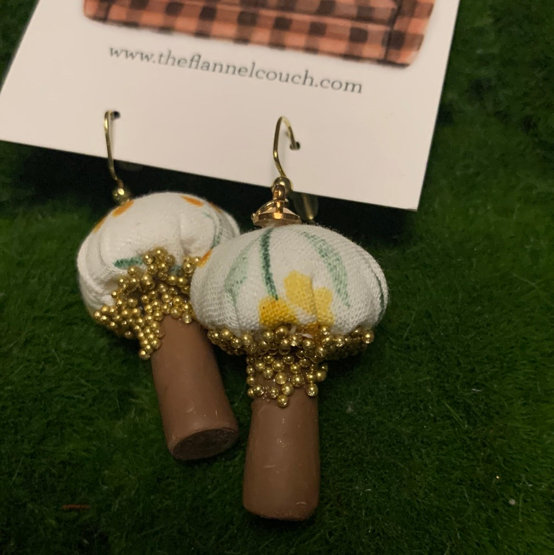 Cotton Print Mushroom Earrings