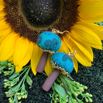 Cotton Print Mushroom Earrings