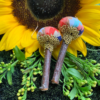 Cotton Print Mushroom Earrings