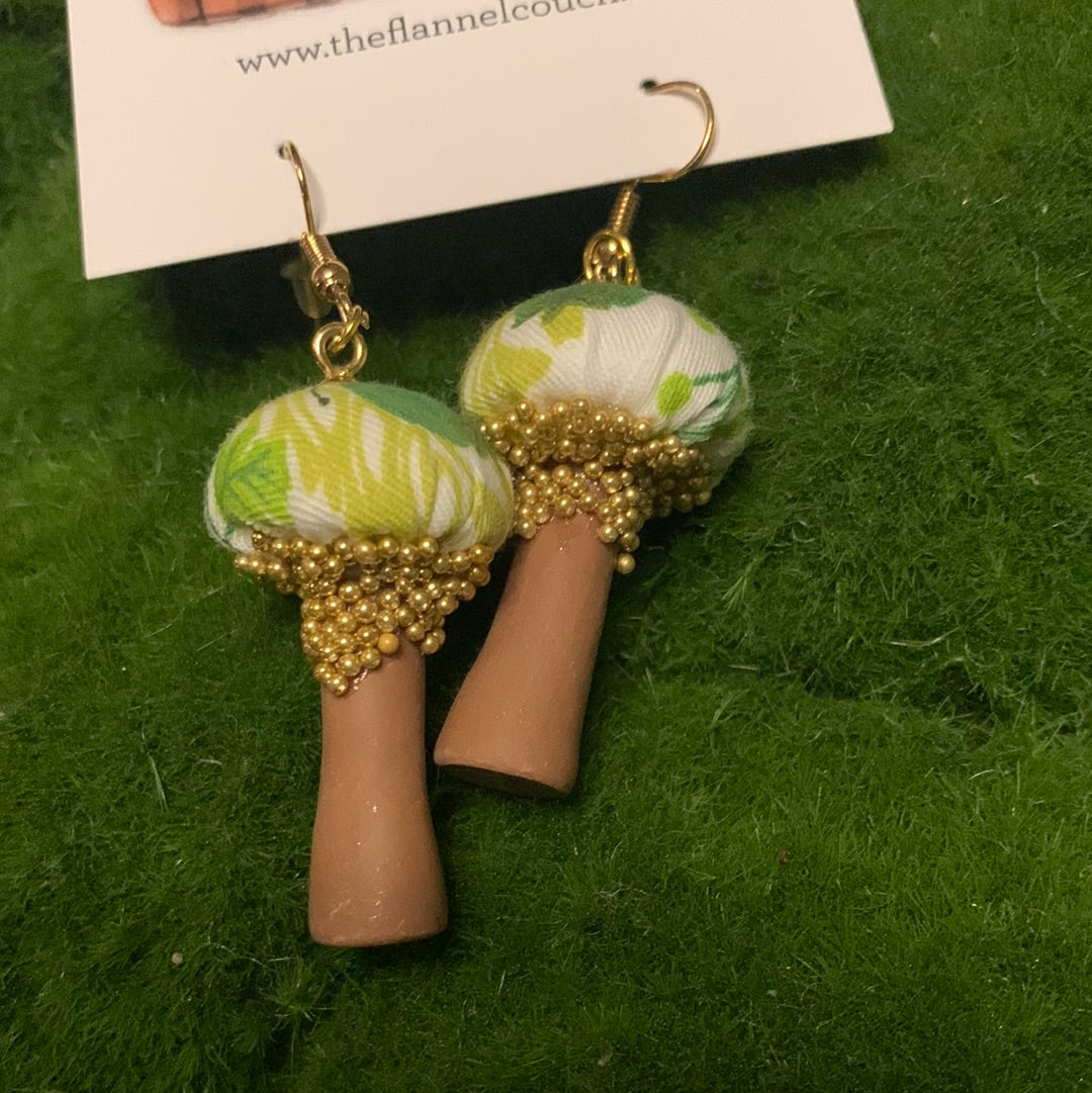 Cotton Print Mushroom Earrings