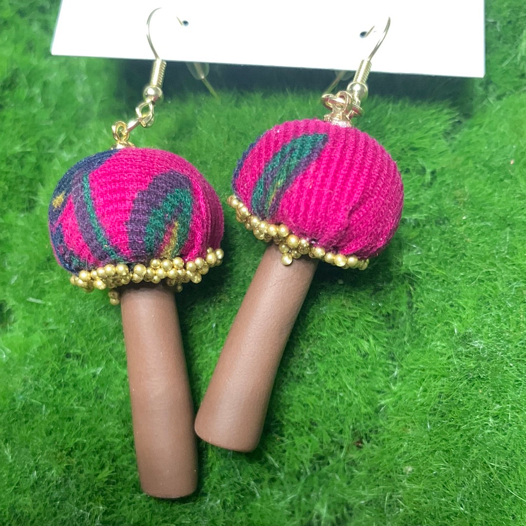 Cotton Print Mushroom Earrings