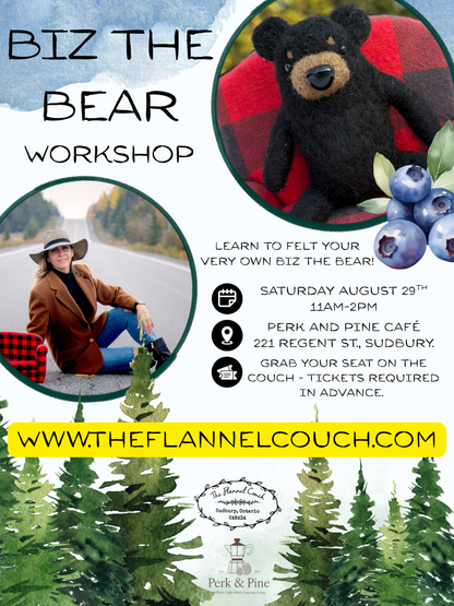 Biz the Bear Felting Workshop_Perk and Pine Café_Saturday August 29, 2026_11am-2pm