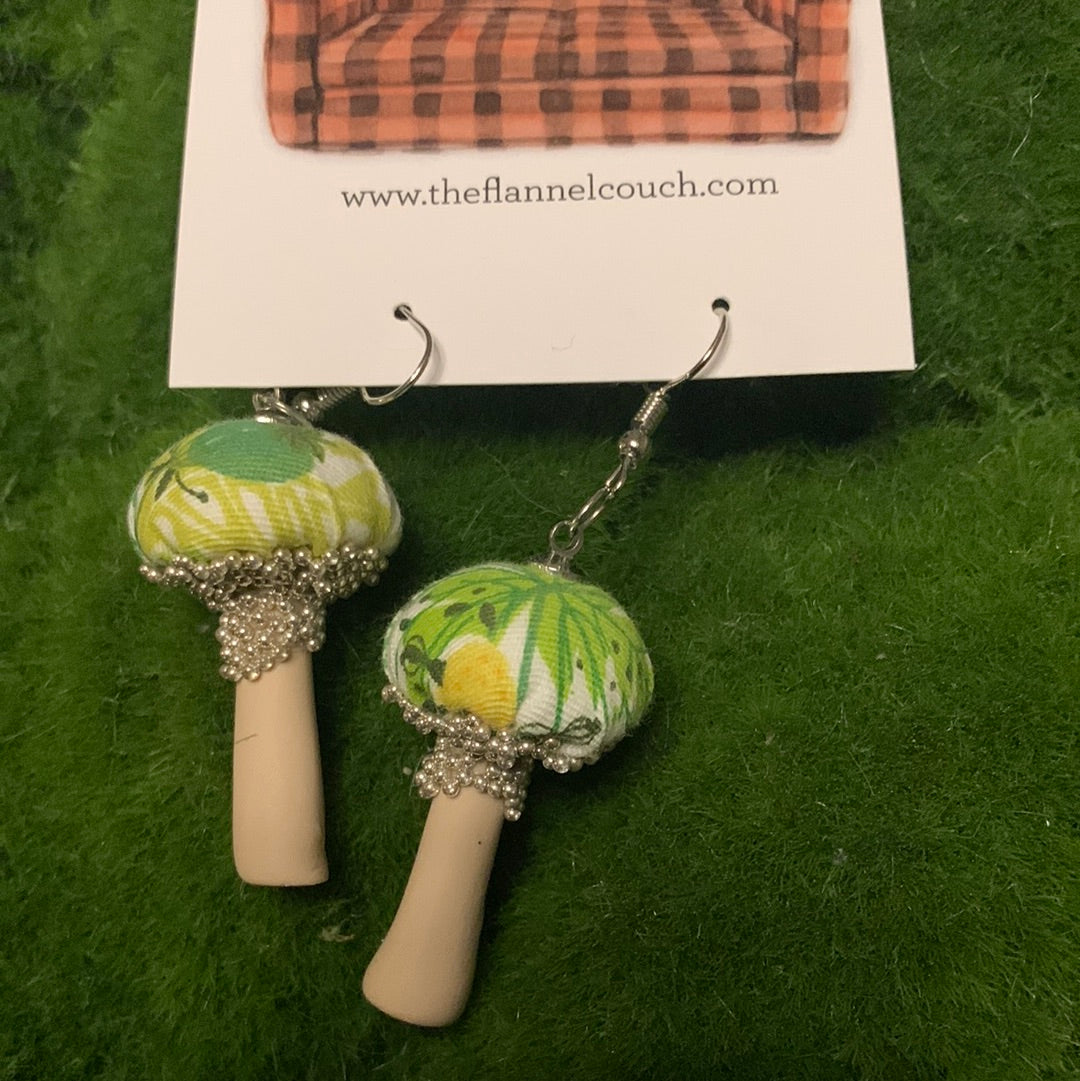 Cotton Print Mushroom Earrings