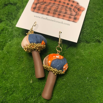 Cotton Print Mushroom Earrings