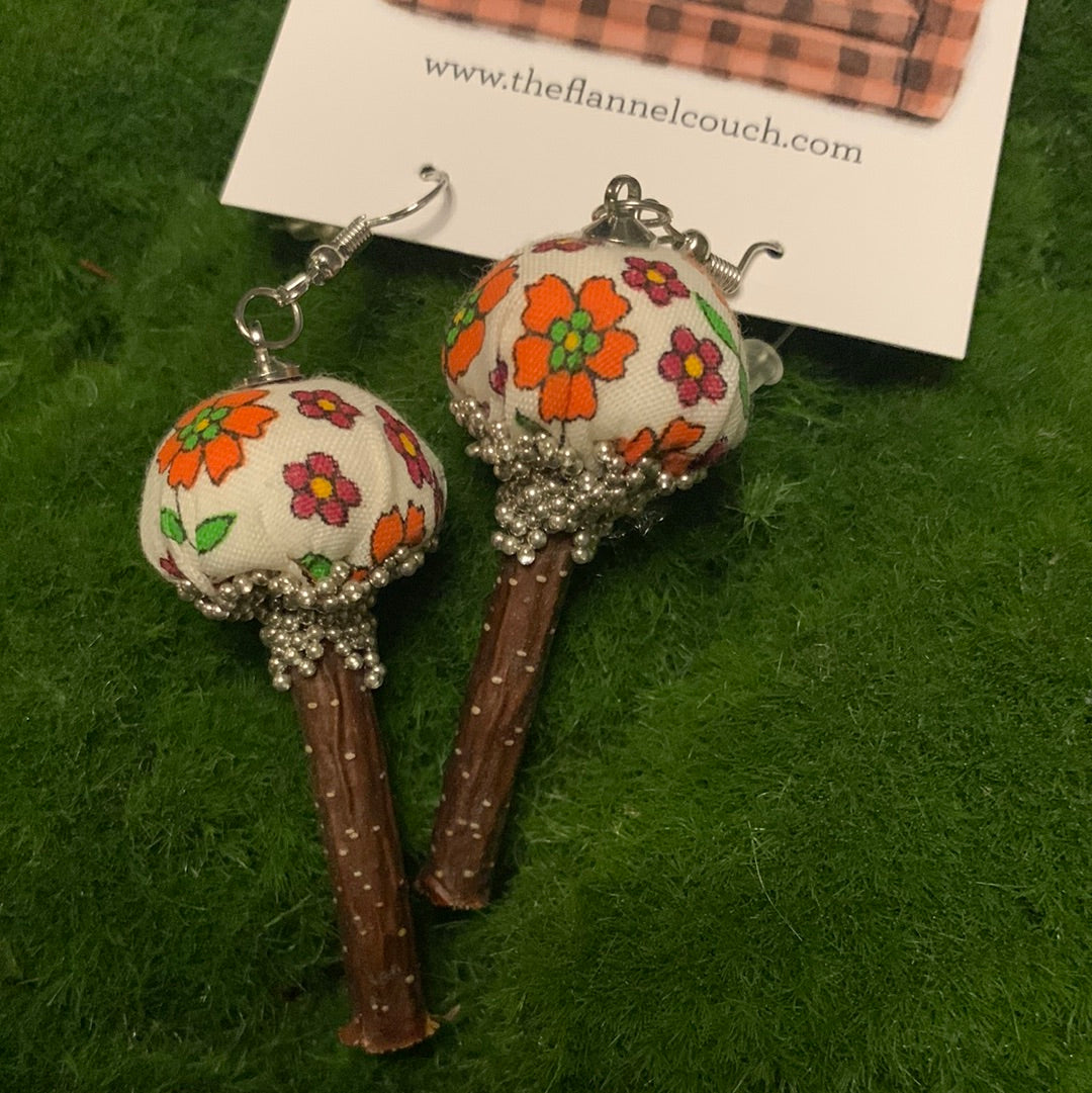 Cotton Print Mushroom Earrings