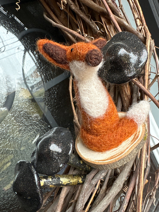 #jimmythefox Felted Sculpture on Wood Disc