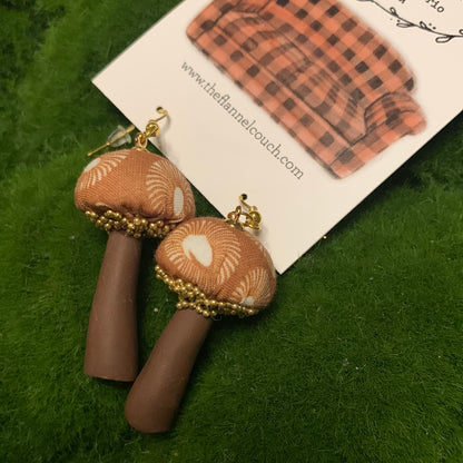 Cotton Print Mushroom Earrings