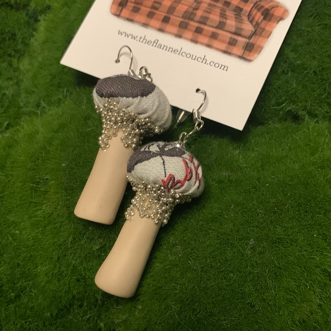 Cotton Print Mushroom Earrings