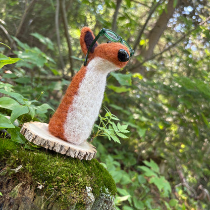 #jimmythefox Felted  Fox Sculpture on Wood Disc