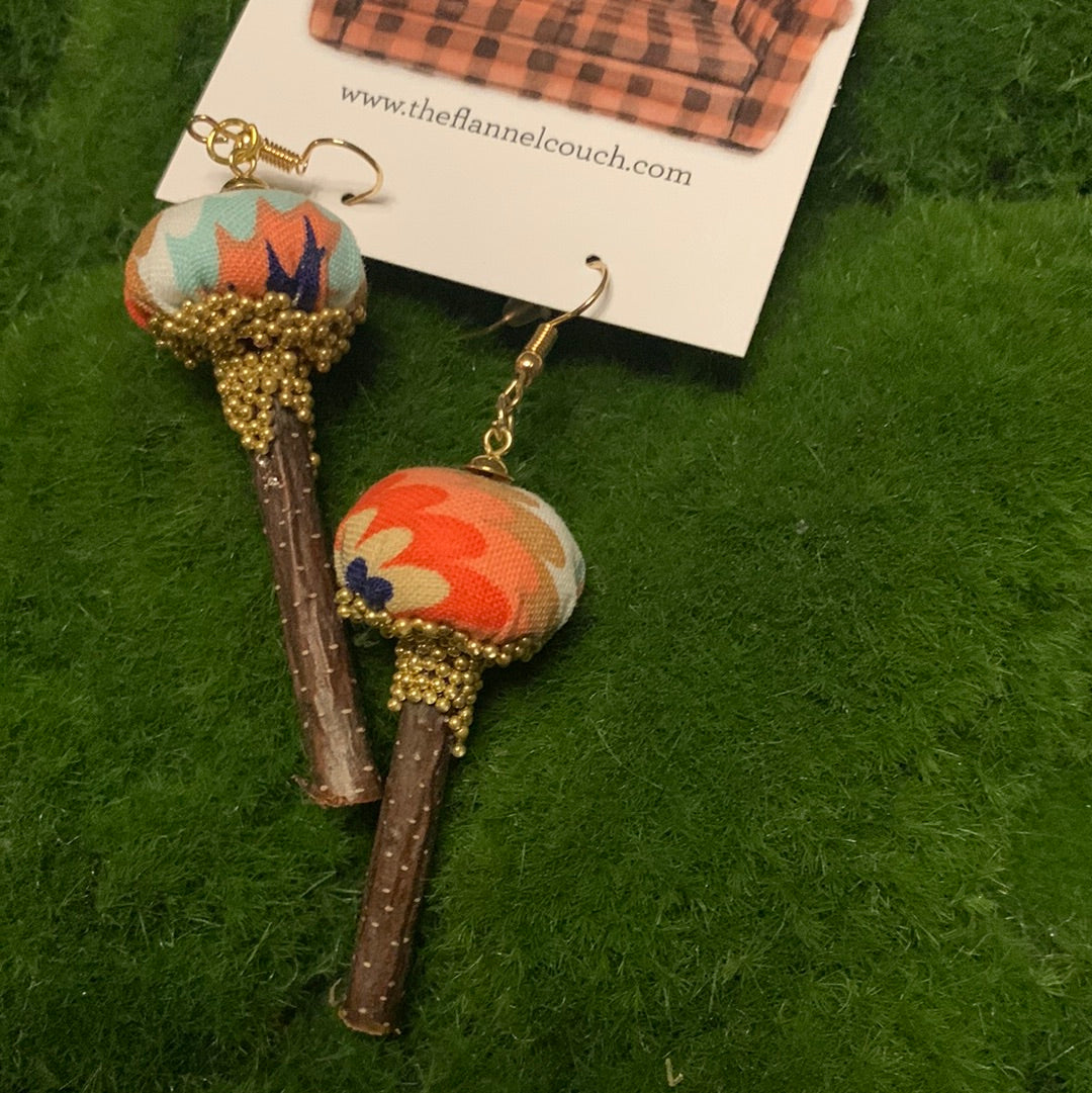 Cotton Print Mushroom Earrings