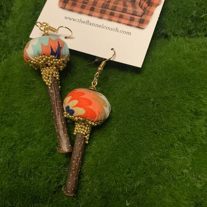 Cotton Print Mushroom Earrings