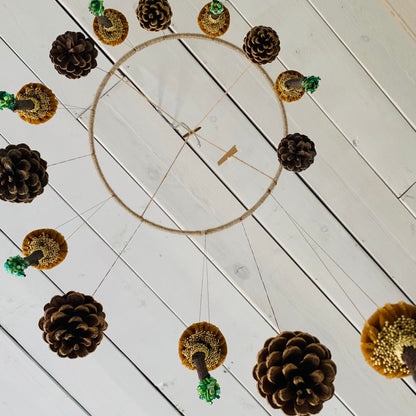 Velvet Mushrooms & Pinecone Spiral Mobile