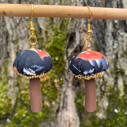 Cotton Print Mushroom Earrings