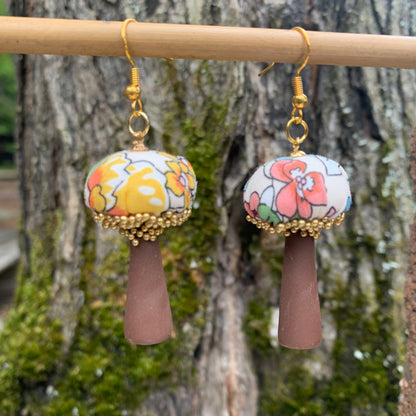 Cotton Print Mushroom Earrings