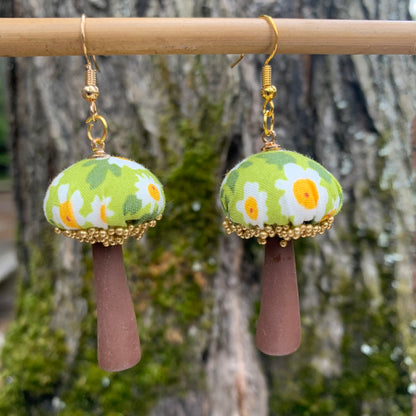 Cotton Print Mushroom Earrings