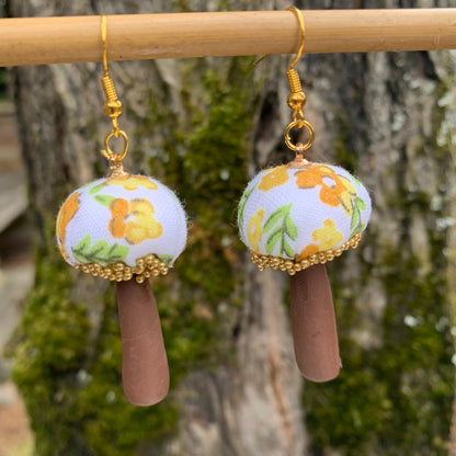 Cotton Print Mushroom Earrings