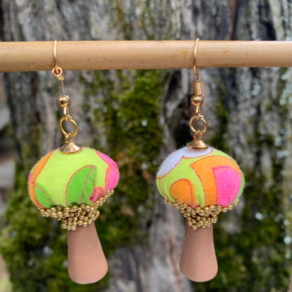 Cotton Print Mushroom Earrings