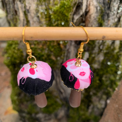 Cotton Print Mushroom Earrings