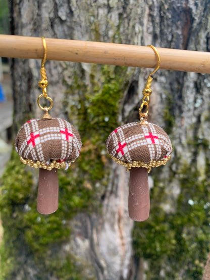 Cotton Print Mushroom Earrings