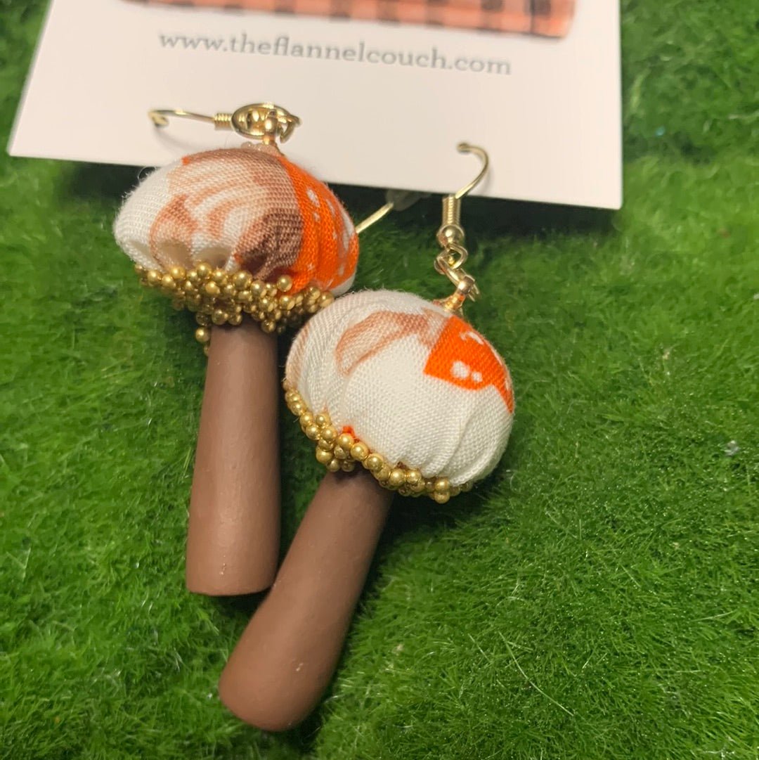 Cotton Print Mushroom Earrings - The Flannel Couch