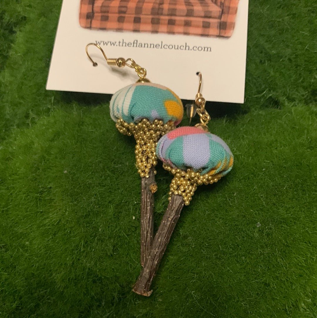 Cotton Print Mushroom Earrings - The Flannel Couch