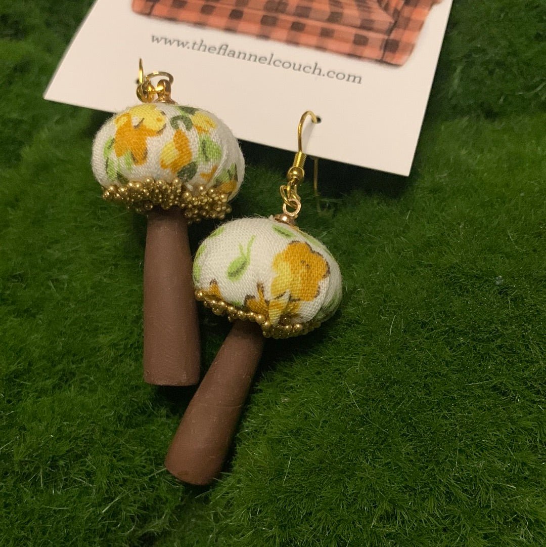 Cotton Print Mushroom Earrings - The Flannel Couch