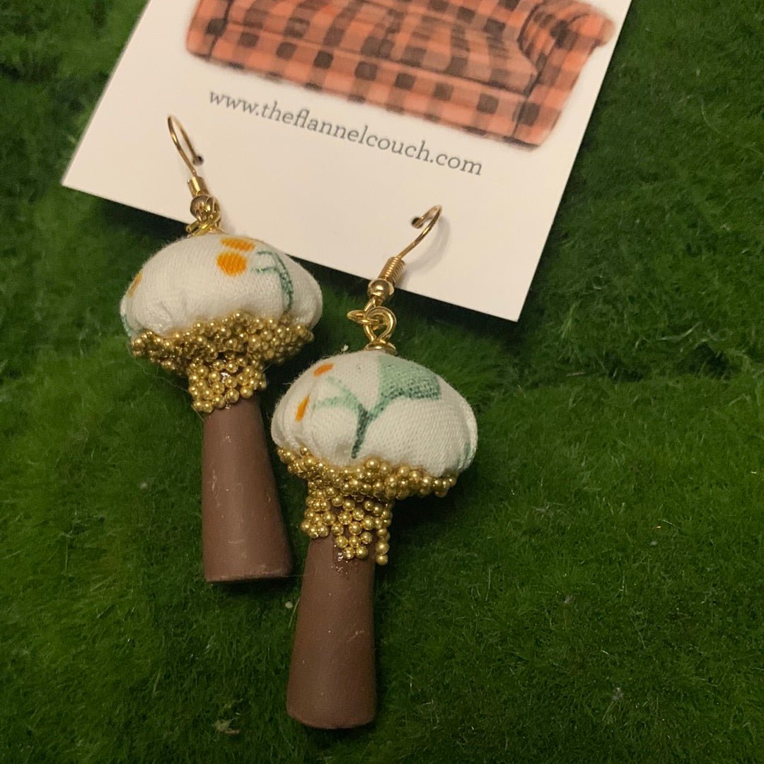 Cotton Print Mushroom Earrings - The Flannel Couch