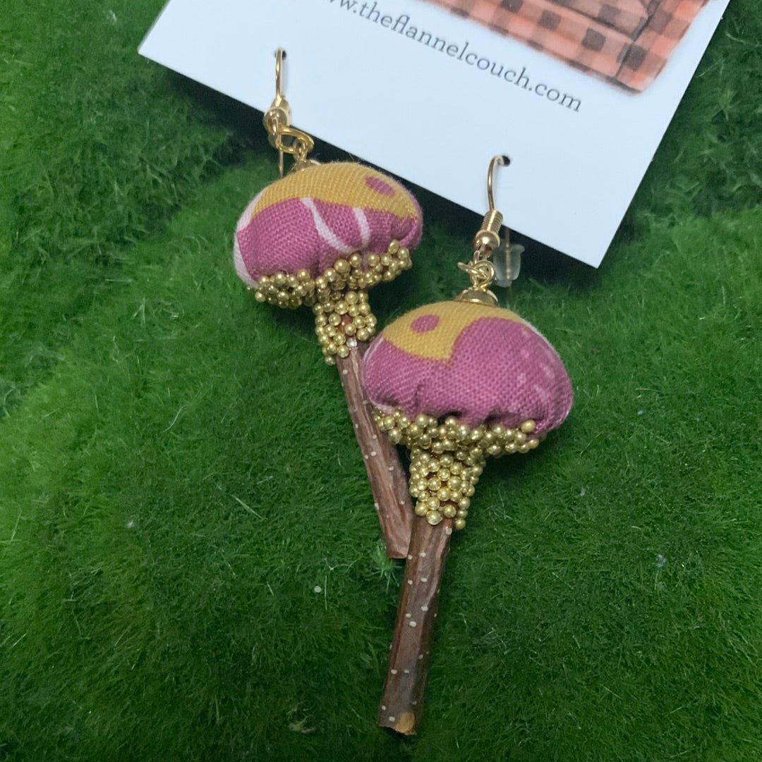Cotton Print Mushroom Earrings - The Flannel Couch