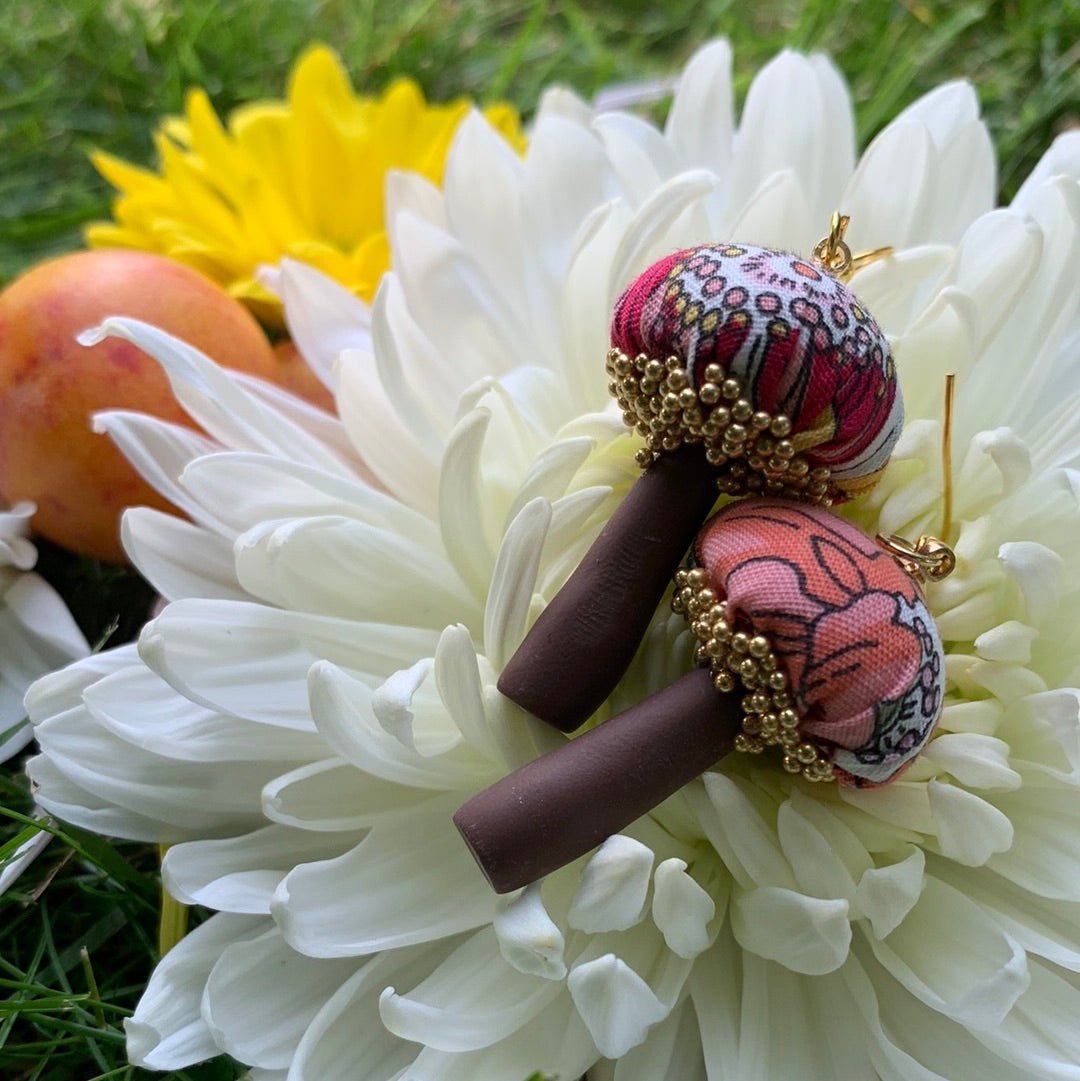 Cotton Print Mushroom Earrings - The Flannel Couch
