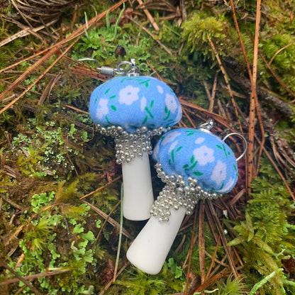 Cotton Print Mushroom Earrings