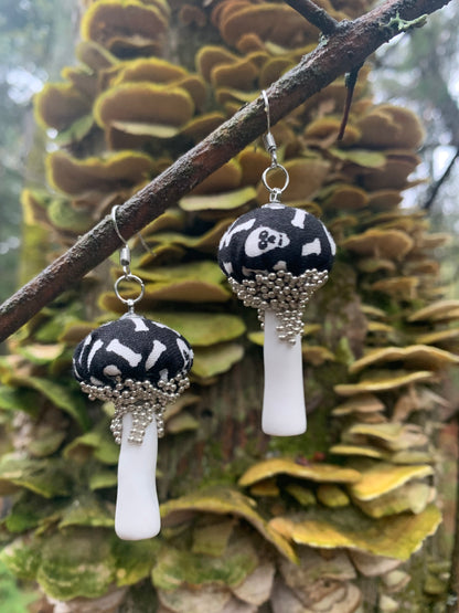 Cotton Print Mushroom Earrings