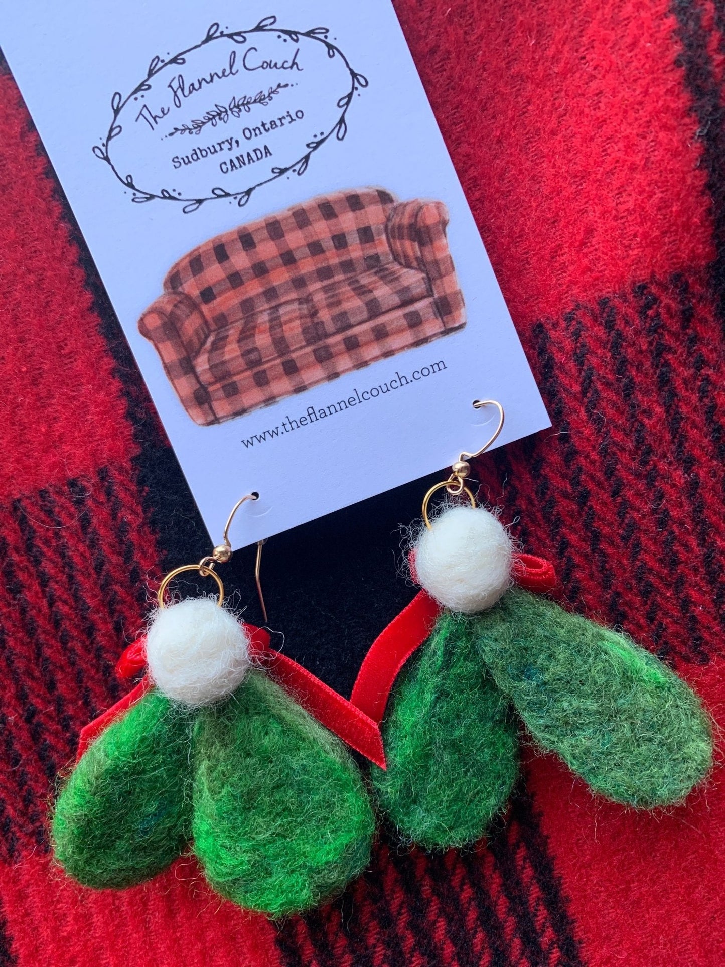Mistletoe Needle Felted Earrings Holiday Festive - The Flannel Couch