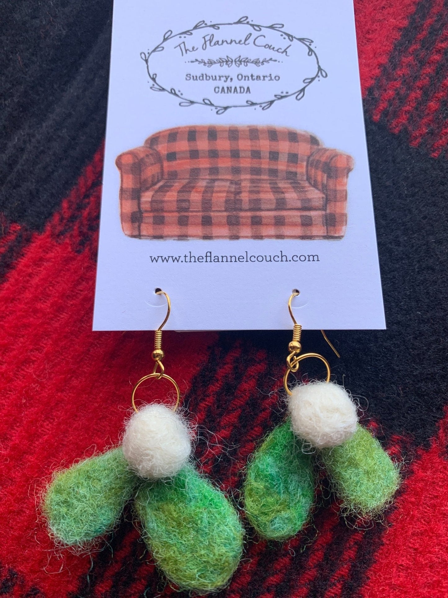 Mistletoe Needle Felted Earrings Holiday Festive - The Flannel Couch