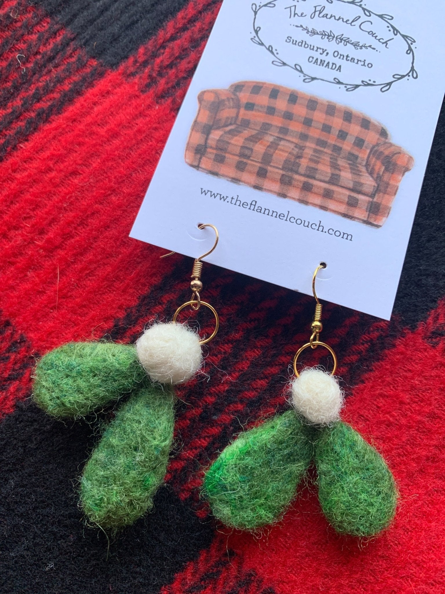 Mistletoe Needle Felted Earrings Holiday Festive - The Flannel Couch