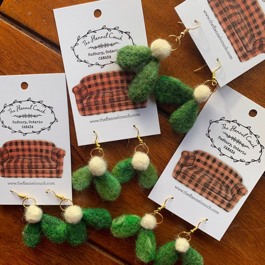 Mistletoe Needle Felted Earrings Holiday Festive - The Flannel Couch