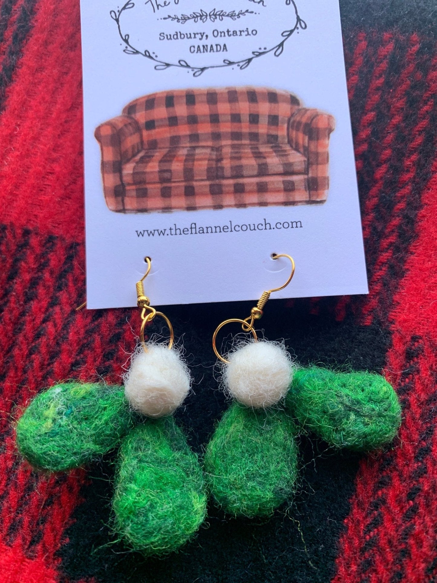 Mistletoe Needle Felted Earrings Holiday Festive - The Flannel Couch