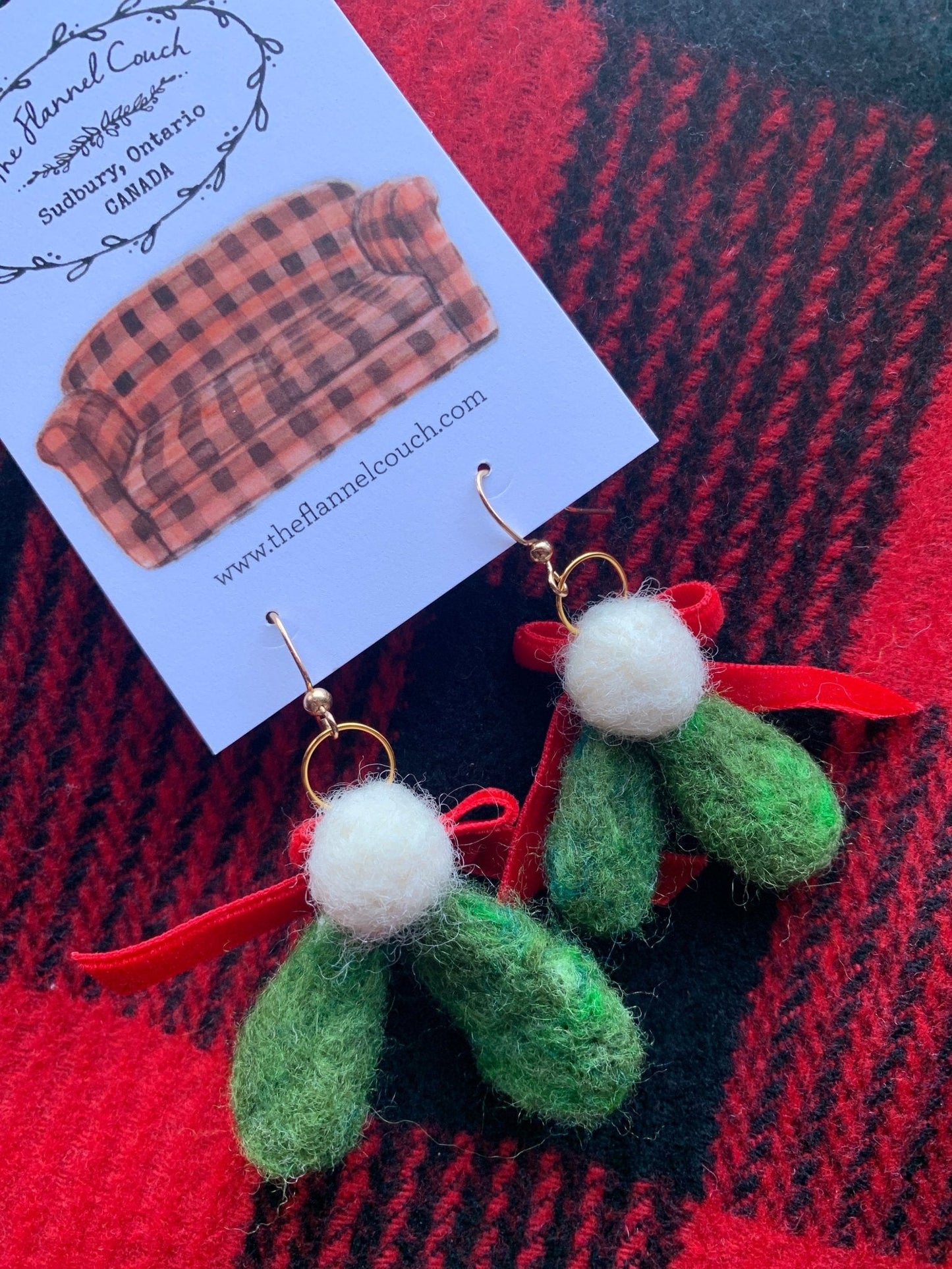 Mistletoe Needle Felted Earrings Holiday Festive - The Flannel Couch