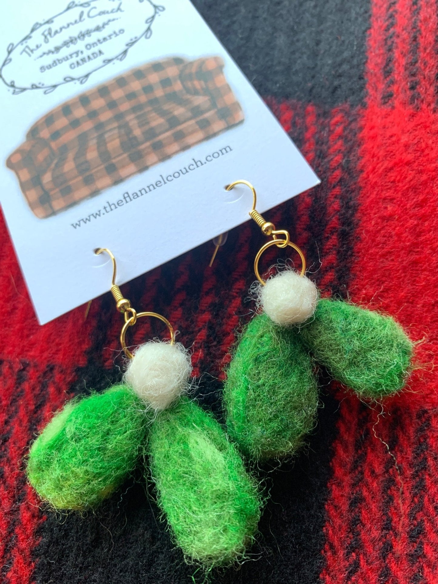 Mistletoe Needle Felted Earrings Holiday Festive - The Flannel Couch