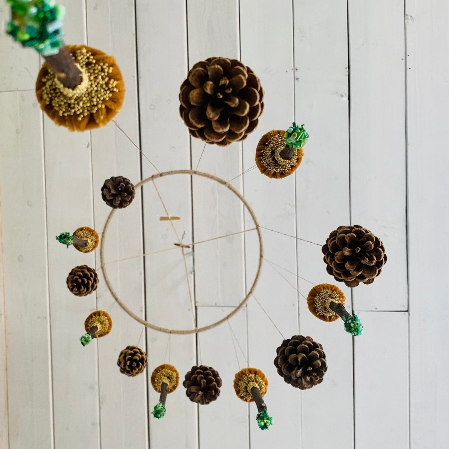 Velvet Mushrooms & Pinecone Spiral Mobile - The Flannel Couch