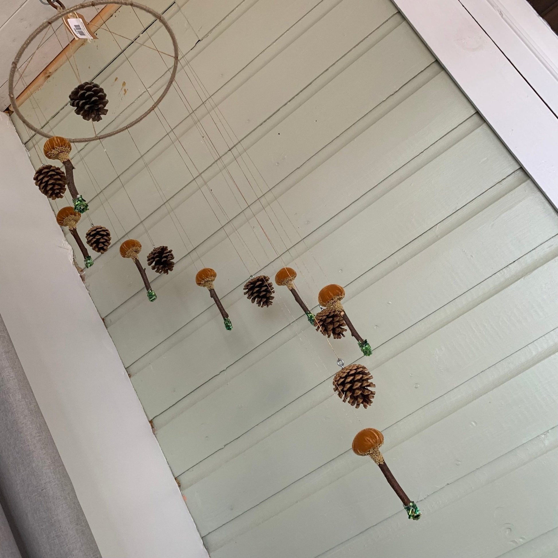 Velvet Mushrooms & Pinecone Spiral Mobile - The Flannel Couch