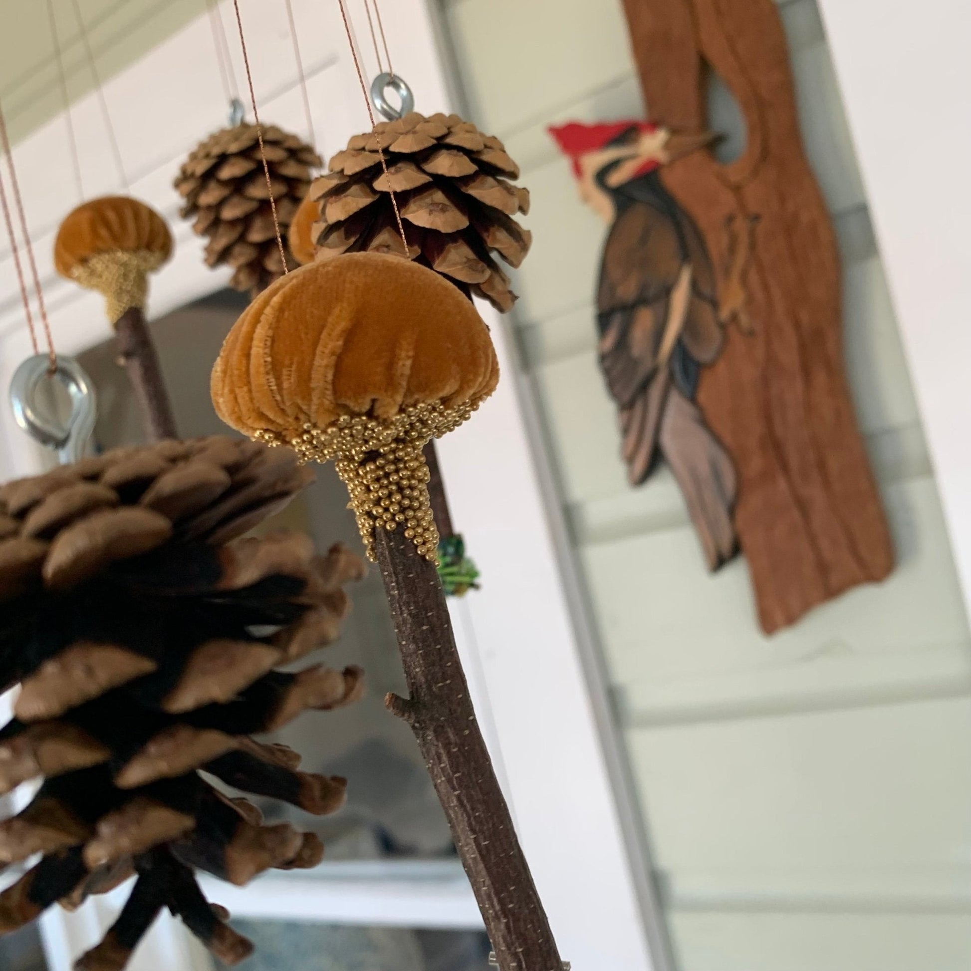 Velvet Mushrooms & Pinecone Spiral Mobile - The Flannel Couch